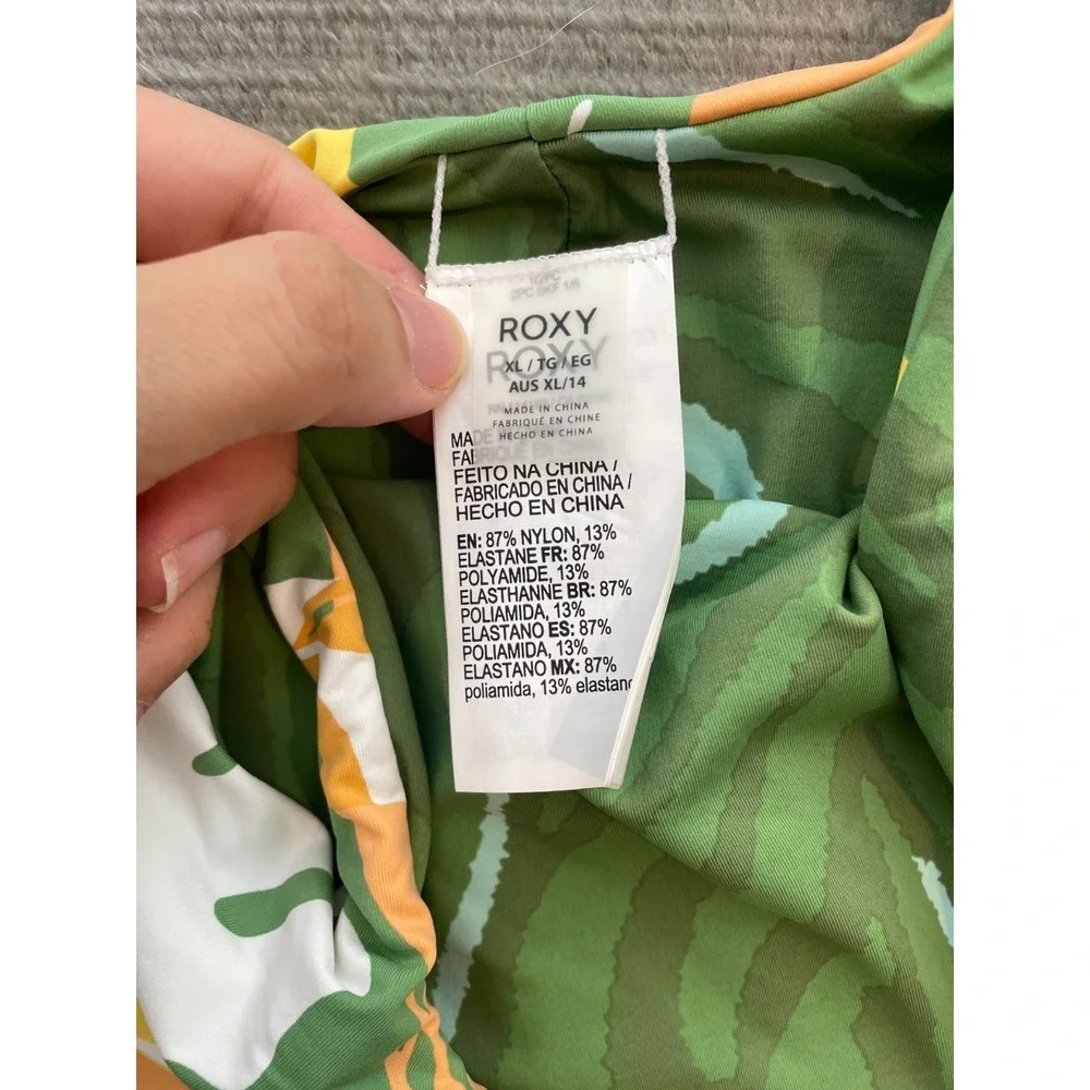 Roxy One Piece Bathing‎ Suit Women XL Green Palm Reversible Vacation High Cut